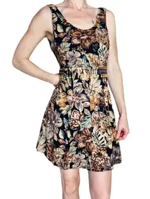 Vintage  Brown Floral Tribal Beaded Mini Tank Dress