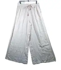 Calypso St Barth L Linen Rayon Wide Leg Lace Trim Pull On Drawstring Beach Pants