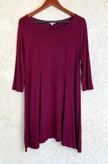 Burgundy 3/4 Sleeve Skater Dress