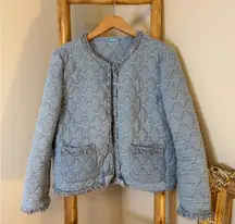 J McLaughlin Helene Quilted Jacket Womens Medium Light Denim Chambray Coat