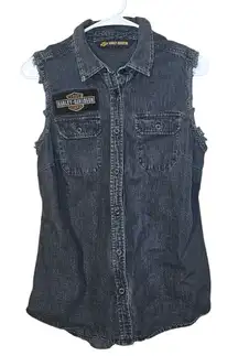 Harley Davidson Motorcycles Size Small Womens Sleeveless Jean S Button Down Top