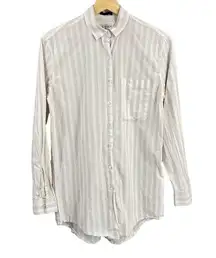 ATM Womens Shirt White Stripe Button Up Long Sleeve Lightweight Cotton Linen XS