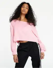 Adidas off shoulder triple stripe logo crop sweatshirt