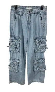 Vintage Garage Denim Cargo Jeans Womens Size 26 Light Wash Multi-Pocket Retro Y2