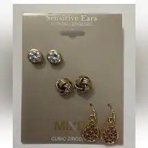 MIXIT Hypoallergenic 3 Pairs Gold Toned Fashion Earrings Set NWT