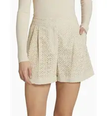 Theory Double Pleated Eyelet Lace Shorts Ecru Beige Tan Cotton Pockets Women’s 8