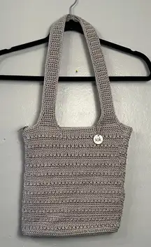 The Sak Woven Top ZIp closure Crotchet Bag cream