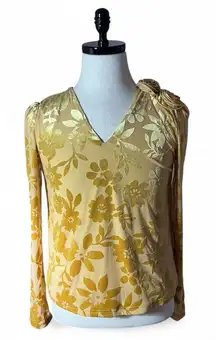 MOTF V Neck Long Sleeve Floral Velvet Burnout Top Size S