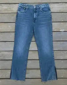 GRLFRND Jeans The Harlow High Rise Boot with Slit Jeans Dark Wash Straight Leg