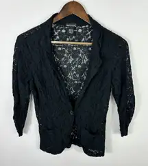 Wet Seal Blazer M‎ Black Lace Crochet Open Front Floral Sheer Y2K Party Romantic