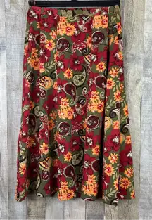 Sag Harbor Size 10 Paisley & Floral Multicolor Flare Swing Skirt Side Zipper