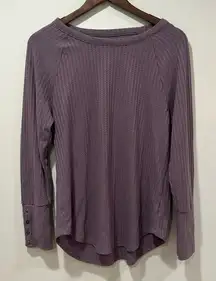Chaser Womens Purple Waffle Thermal Knit Shirt Long‎ Sleeve Size L Button Detail