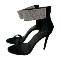 Olivia Ferguson Rhinestone ankle strap high heels sz 10 black