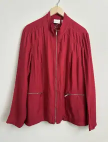 Chicos Jacket Size 4 Red Easy Texture Crossover Zip Pocket Moto Casual XXL