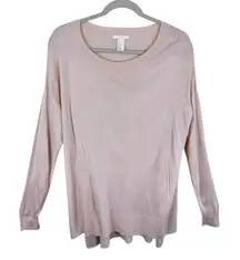 H & M Pale Pink Lightweight Long Sleeve Semi-Sheer Oversized Tunic Sweater Sz L