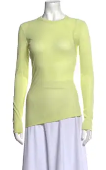 T Alexander Wang Top Asymmetrical Crewneck Long Sleeve Tee Mesh Neon Yellow S