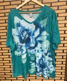 Catherines Teal Floral Top Size 2X