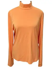 Orange Long Sleeve Mock Neck 1/2 Zip Back Blouse Size Large