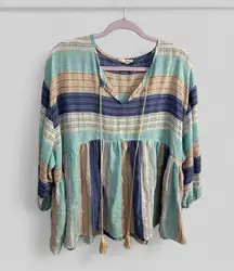 Crescent brand striped boxy oversized tunic top with tassel detail ladies large
