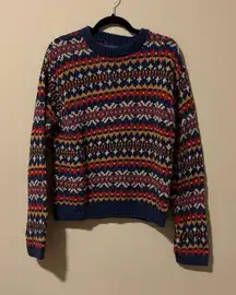 Abercrombie & Fitch Red and Blue Patterned Crewneck Sweater