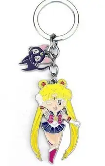 The Moon Sailor and Luna the Cat Metal Keychain