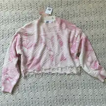 Tiger Mist NWT Tie Dye Distressed Hem Crop Jumper Sweater White Pink (Small)
