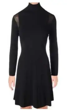 Lauren Ralph Lauren black sheer panel mock neck long sleeve dress M