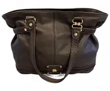 The Sak Brown Leather Large Tote Bag Braided Trim Shoulder Purse Slouchy Hobo