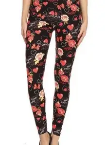 Valentines Day Leggings Love Letter With Heart Print Buttery Soft ONE SIZE OS