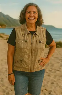 Christopher &‎ Banks Women Large Beige Cargo Vest Utility Military Gorpcore