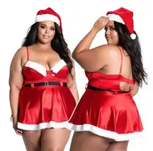 Yandy  Christmas Sexy Santa Red & White Babydoll Women’s Halloween Costume 1X/2X