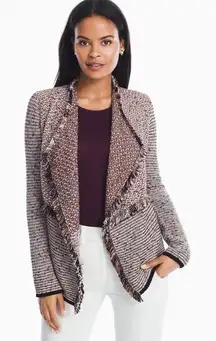 WHBM Waterfall Fringed Cardigan Sweater Size Medium Tweed Grandma Comfy F8