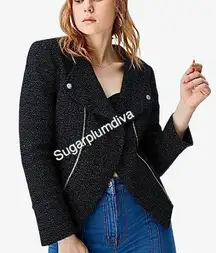 Laundry by‎ Shelli Segal Blazer Jacket 8 Black Silver Zipper Accents Edgy Moto