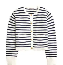 NWT J.Crew Relaxed Emilie Sweater Lady Jacket in Natural Navy Stripe Cardigan L
