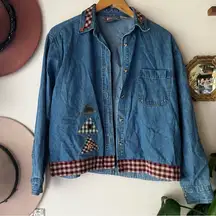 Vintage Snowman applique Denim Button Down‎ Women’s SIZE MEDIUM cottagecore