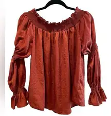 Lavish Off Shoulder Ruffle Puff Sleeve Blouse Burnt Orange Size Medium