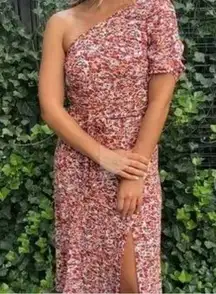 American Eagle size medium one shoulder floral red brown midi dress