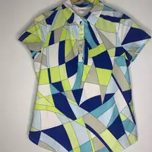 Zenergy Golf By Chico Size 0 Geometric Collar Top rhinestone Button‎ CP5056