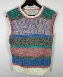 Vintage 90s Knit Vest M Colorblock Chunky Sweater Indie Dopamine Granny Preppy