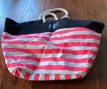 Victoria’s Secret Pink White Striped Rope Handle Tote Bag