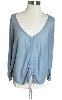 Kerisma Top Womens M/L Baby Blue Tencel Linen Long Sleeve Ruched Tie Front Fairy