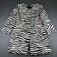 Talbots Zebra Print Long Sleeve Coat Womens 10 Collarless Open Front Jacket