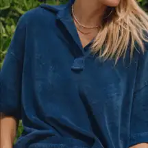 Daily drills terry cloth polo crop tee blue 