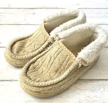 Women’s Size 5/6 Beige Cream Fuzzy Sherpa Knit Sweater Slippers Size 5 6