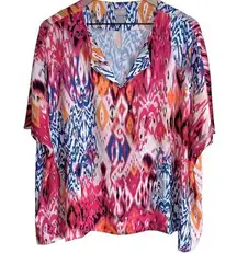 Chico's Bold Patterned Blouse XL Size 3 Bright Pink Multicolor Dopamine Dressing