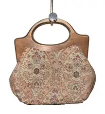 VTG MCM Empress Wood Handle Clutch Floral Tapestry Carpetbag/Handbag Circa 1950s