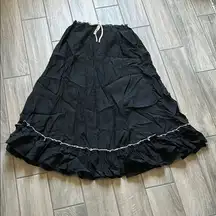 12th Tribe Black Maxi A-Line Skirt with Ruffled Tie Front