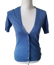 Banana Republic Womens Blue Button-Down Lightweight Short Sleeve Cardigan Sweate