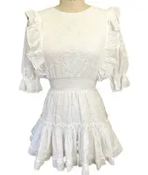 MISA Los Angeles White Paisley Eyelet Mini Dress Size Small