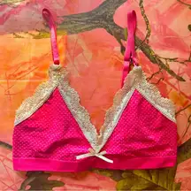 y2k 2000s hot pink polka dot lace trim bow bralette